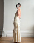Vintage 90s Sunburst Sequin Halter Silk Backless Dress