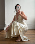 Vintage 90s Sunburst Sequin Halter Silk Backless Dress
