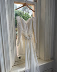 Vintage Off Shoulder Lace Satin Bridal Mini with Train