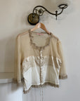 Vintage 90s Silk Ruffle Embroidered Blouse Creme