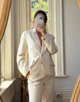 Vintage 90s Cream Pinstripe Tailored Suit