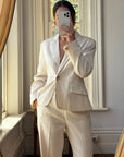 Vintage 90s Cream Pinstripe Tailored Suit