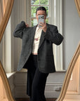 Vintage 70s Grey Herringbone Tweed Longline Blazer