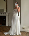 Vintage 90s Italian Sheer Embellished Bridal Bodice and Chiffon Skirt Set