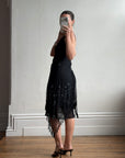 Vintage 90s Asymmetrical Beaded Fringe Cowl Dress