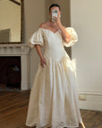 Vintage 80s Silk Dupion Puff Sleeve Bow Wedding Dress