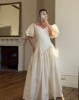 Vintage 80s Silk Dupion Puff Sleeve Bow Wedding Dress