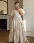 Vintage 80s Silk Dupion Puff Sleeve Bow Wedding Dress
