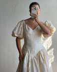 Vintage 80s Silk Dupion Puff Sleeve Bow Wedding Dress