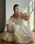 Vintage 80s Silk Dupion Puff Sleeve Bow Wedding Dress