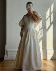 Vintage 80s Silk Dupion Puff Sleeve Bow Wedding Dress