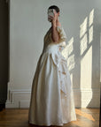 Vintage 80s Silk Dupion Puff Sleeve Bow Wedding Dress