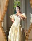 Vintage 80s Silk Dupion Puff Sleeve Bow Wedding Dress