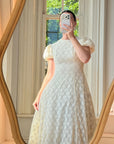 Vintage 60s Lace Puff Sleeve Wedding Dress with Bows