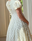 Vintage 60s Lace Puff Sleeve Wedding Dress with Bows