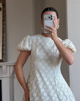 Vintage 60s Lace Puff Sleeve Wedding Dress with Bows