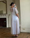 Vintage 80s Pleated Lace Tee Dress Ivory