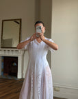 Vintage 80s Pleated Lace Tee Dress Ivory