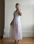 Vintage 80s Pleated Lace Tee Dress Ivory