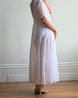 Vintage 80s Pleated Lace Tee Dress Ivory