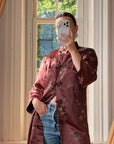 Vintage 60s Frog Closure Satin Brocade Mid Length Jacket Chocolate