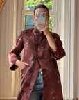Vintage 60s Frog Closure Satin Brocade Mid Length Jacket Chocolate