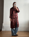 Vintage 60s Frog Closure Satin Brocade Mid Length Jacket Chocolate