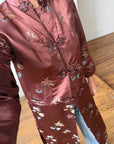 Vintage 60s Frog Closure Satin Brocade Mid Length Jacket Chocolate