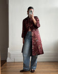 Vintage 60s Frog Closure Satin Brocade Mid Length Jacket Chocolate
