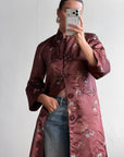 Vintage 60s Frog Closure Satin Brocade Mid Length Jacket Chocolate