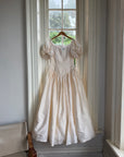 Vintage 80s Silk Dupion Puff Sleeve Bow Wedding Dress