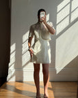 Vintage 90s Italian Couture Pearl Beaded Caplet and Satin Mini Dress Set
