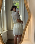 Vintage 90s Italian Couture Pearl Beaded Caplet and Satin Mini Dress Set
