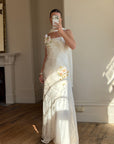 Vintage 90s Pure Silk 3D Rose Appliqué Wedding Dress White