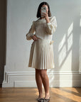 Vintage 70s Pleated Bow Waist Dress