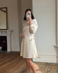 Vintage 70s Pleated Bow Waist Dress