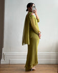 Vintage 90s Pure Silk 3-Piece Asymmetrical Set Olive