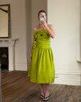 Vintage 80s Chartreuse Taffeta Strapless Cocktail Dress
