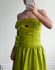 Vintage 80s Chartreuse Taffeta Strapless Cocktail Dress