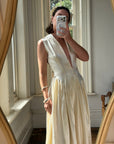 Vintage 40s Liquid Satin Plunging Wedding Gown with Pearl Cap