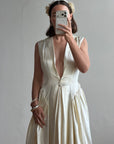 Vintage 40s Liquid Satin Plunging Wedding Gown with Pearl Cap