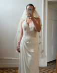 Vintage Reworked White Tulle Bridal Veil with 3D Flowers