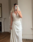 Vintage Reworked White Tulle Bridal Veil with 3D Flowers