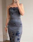 Vintage 90s Navy Floral Mesh Maxi Slip Dress