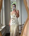 Vintage Y2K Velvet Chiffon Butterfly Print Handkerchief Hem Dress