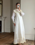Vintage 60s Lace Yoke Pintuck Embroidered Prairie Wedding Dress