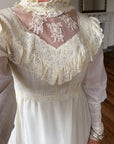 Vintage 60s Lace Yoke Pintuck Embroidered Prairie Wedding Dress