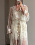 Vintage Y2K Sheer Victoria's Secret Lace Applique Tie Robe