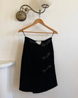 Vintage 80s Valentino Frog Closure Velvet Pencil Wrap Skirt Noir