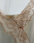 Vintage Y2K Victorias Secret Ivory Satin Champagne Lace & Pink Rosettes Mini Slip Dress